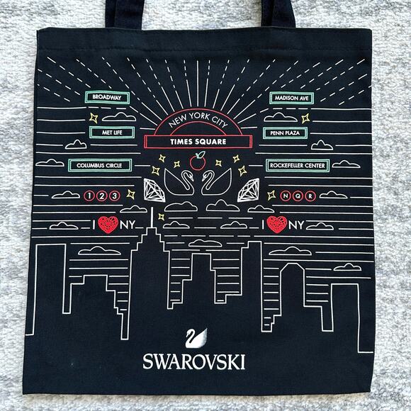 Swarovski New York Skyline Black Canvas Tote Shoulder Bag Limited Edition - Picture 3 of 5
